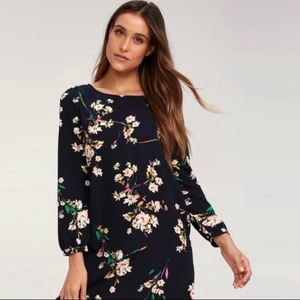 Honey Punch Navy Floral Long Sleeved Dress